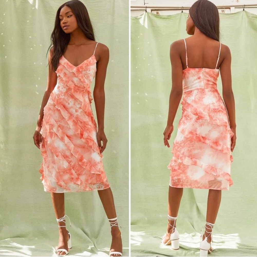Lulu’s Summer at Seaside Coral Pink Tie-Dye Dress